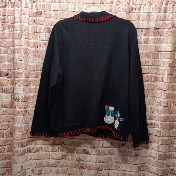 Basic Editions Holiday Cardigan Black with Holiday Embroidery Size XL - Picture 7 of 12